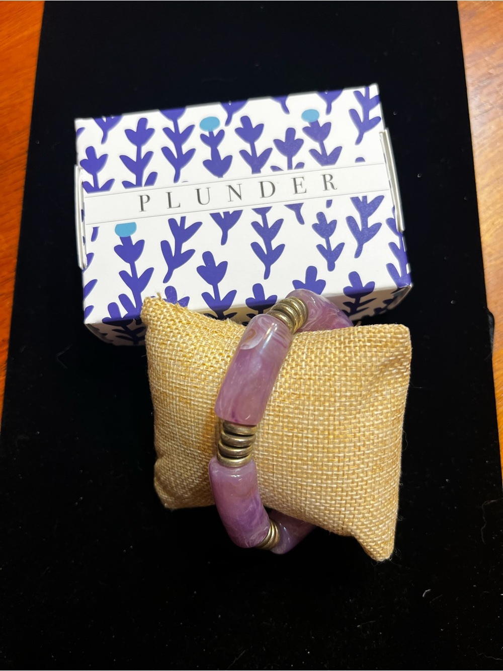 Plunder Lavender Stone Stretch Bracelet with Antique Gold Accents